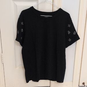 Madewell Black Short Sleeve Tee with Embellishments